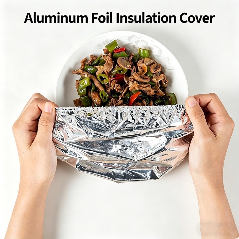 200 PCS Aluminum Foil Food Covers, Upgraded&Thickened Reusable Aluminum Foil Food Covers, 110℃ Heat Resistant Elastic for Meals Vegetable Fruit Leftovers for Kitchen Reusable Picnic Restaurant