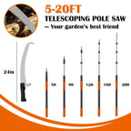 Buyplus 26FT Reach Pole Saws for Tree Trimming, Pole Saw with 5-20FT Telescoping Extension Pole, Pruning Saw with 24" 3X Detachable Saw, Non-Slip Handle, Tree Trimmer for Garden Yard Palms Shrubs