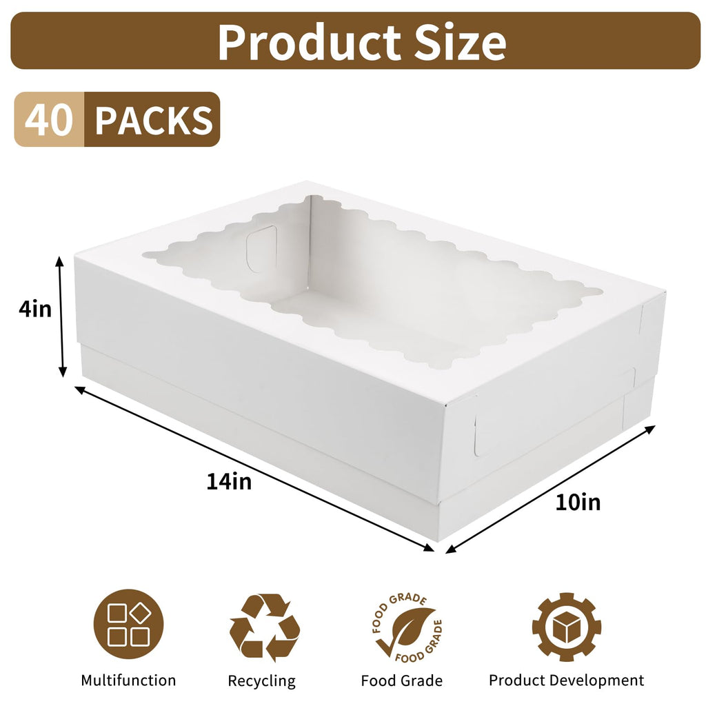 Moretoes 40pcs 14x10x4in Quarter Sheet Cake Boxes, Bakery Boxes with Window