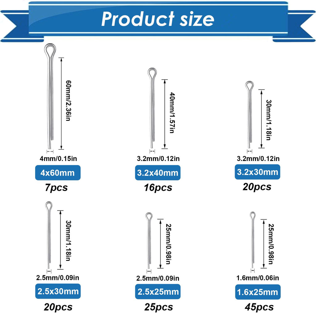 Eoppen 220Pcs Cotter Pins Assortment Kit 304 Stainless Steel 13 Sizes Cotter Pins & R Clips Cotter Pin Set for Hitch Pin Lock Systems