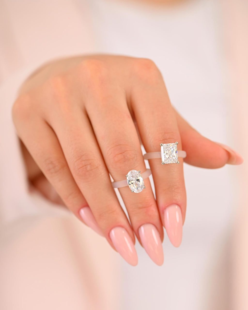 Rinfit Thin Silicone Ring with CZ, Gift Box - Frosted Clear/Oval, Size 7
