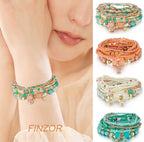 FINZOR 8 Sets Bohemian Stackable Bead Bracelets for Women Bohemian Bracelets Stretch Multi Layered beads Bracelet Set Boho Multicolor