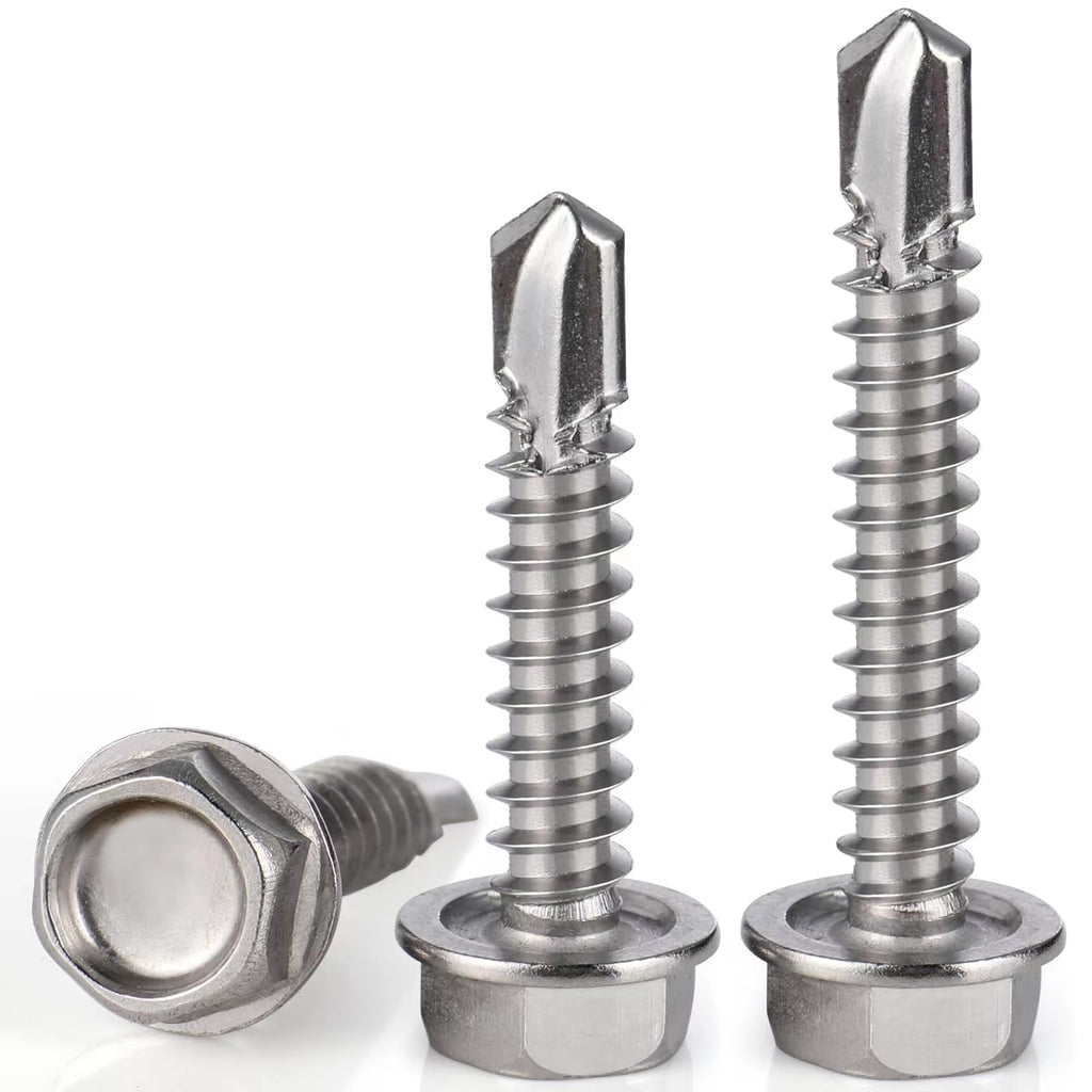 VGBUY 200pcs Self Drilling Screws for Metal,#8 x 5/8 Inch 410 Stainless Steel Self Tapping Sheet Metal Screws,Self Tapping Screws for Metal,Hex Washer Head