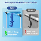 RMBHM Adjustable 3-Hook Pool Pole Hanger – Above Ground Pool Accessories for Skimmer, Brush & Hose – Heavy Duty Pool Hooks for Maintenance (Gray, 2-Pack)