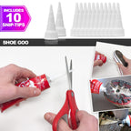 Shoe Goo Repair Adhesive for Fixing Worn Shoes or Boots, Clear, 3.7 Ounce (109.4mL), 10 Snip Tip Applicator Tips and Pixiss Spreader Tools Set