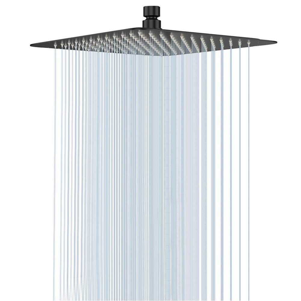 NearMoon Rain Shower Head, High Flow Stainless Steel Square Rainfall Shower, Waterfall Bath Shower Body Covering, Ceiling or Wall Mount (12 Inch, Matte Black)