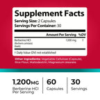 Berberine Supplement 1200mg – Organic Berberine Weight Loss, Metabolic & Heart Health Support – High Absorbency Pure Berberine HCl Formula – 60 Capsules
