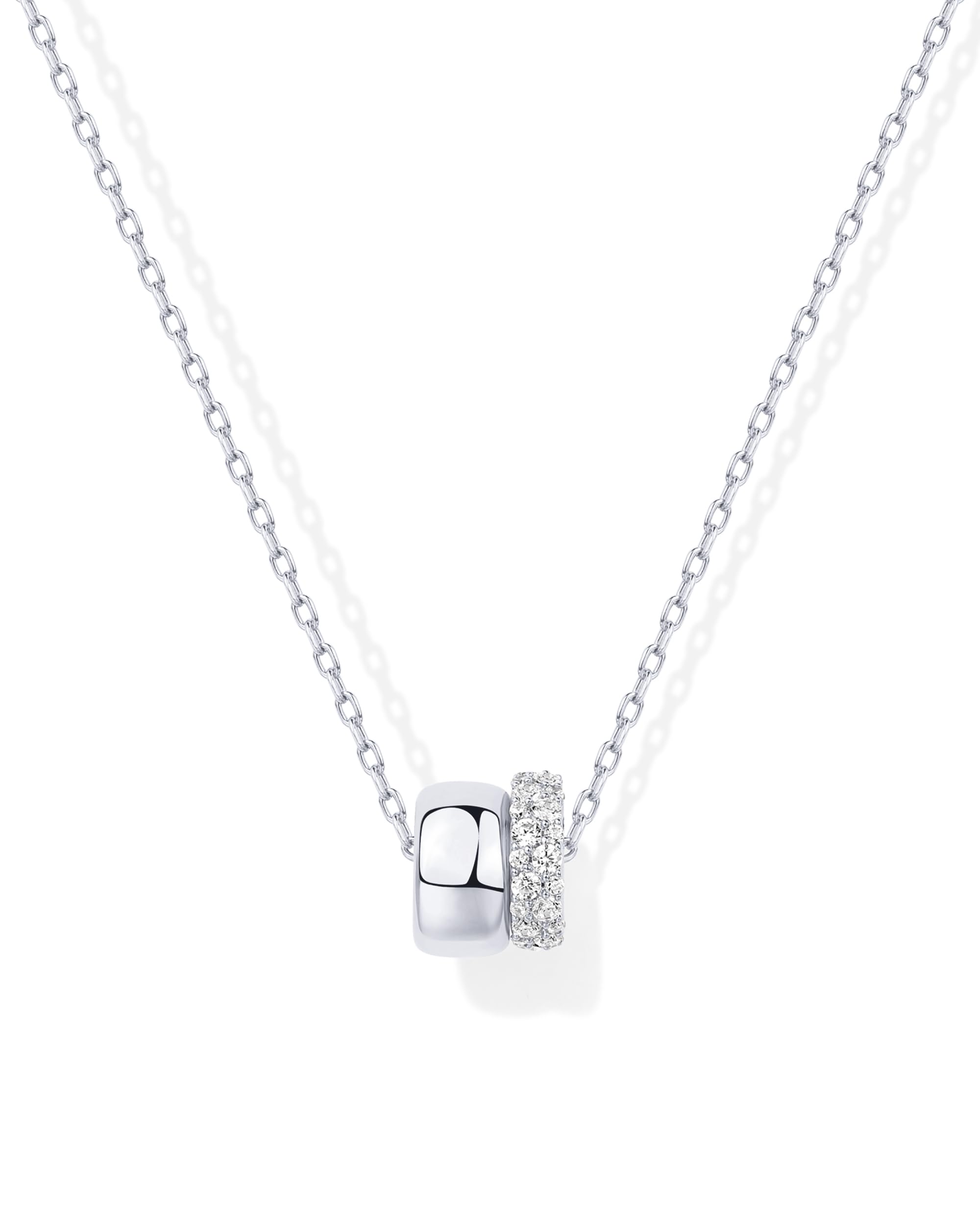 PAVOI Rondelle CZ Dainty Pendant Necklace for Women, White Gold, W