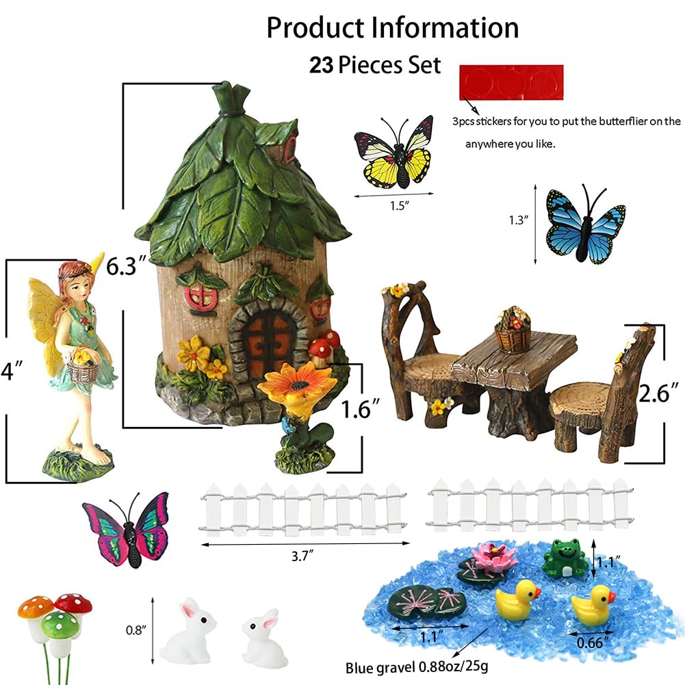 BangBangDa Miniature Fairy Garden Accessories Outdoor - Garden Small Fairies Figurines Kit Fairy House Table Chair Set Birthday Gardening Gifts for Girl Boy Mother Girlfriend