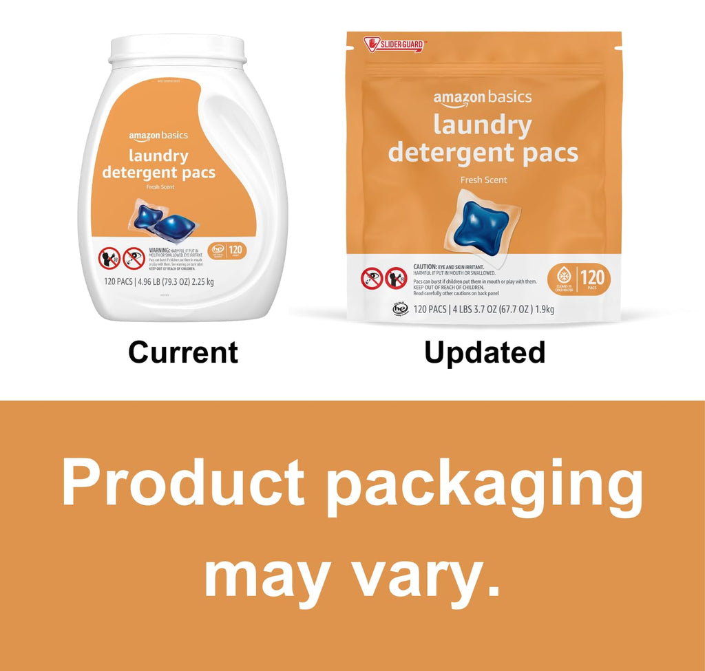 Amazon Basics Laundry Detergent Pacs, Fresh Scent, HE Compatible, Dissolves in Cold Water, 120 Count