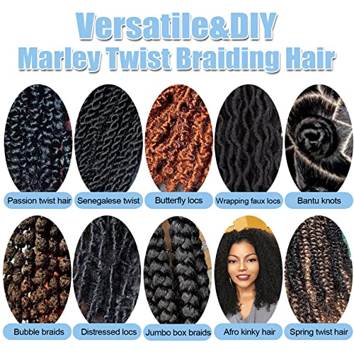 Green Marley Twist Braiding Hair 12 Inch Marley Hair for Faux Locs Butterfly Locs Crochet Hair for Black Women Spring Twist Hair Passion Twist Hair Kinky Curly Braiding Hair Pre Stretched