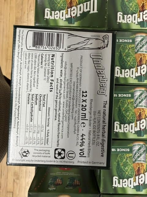Full Case of Cardboard 12 Packs (120 Total) 120bottles liquid by Underberg