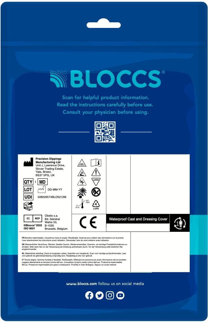 BLOCCS 100% Waterproof Cast Covers for Shower Arm - Swim Cover, Cast Bag for Bath. Durable Cast Sleeve for Swimming - #ASA70 - Adult Short Arm