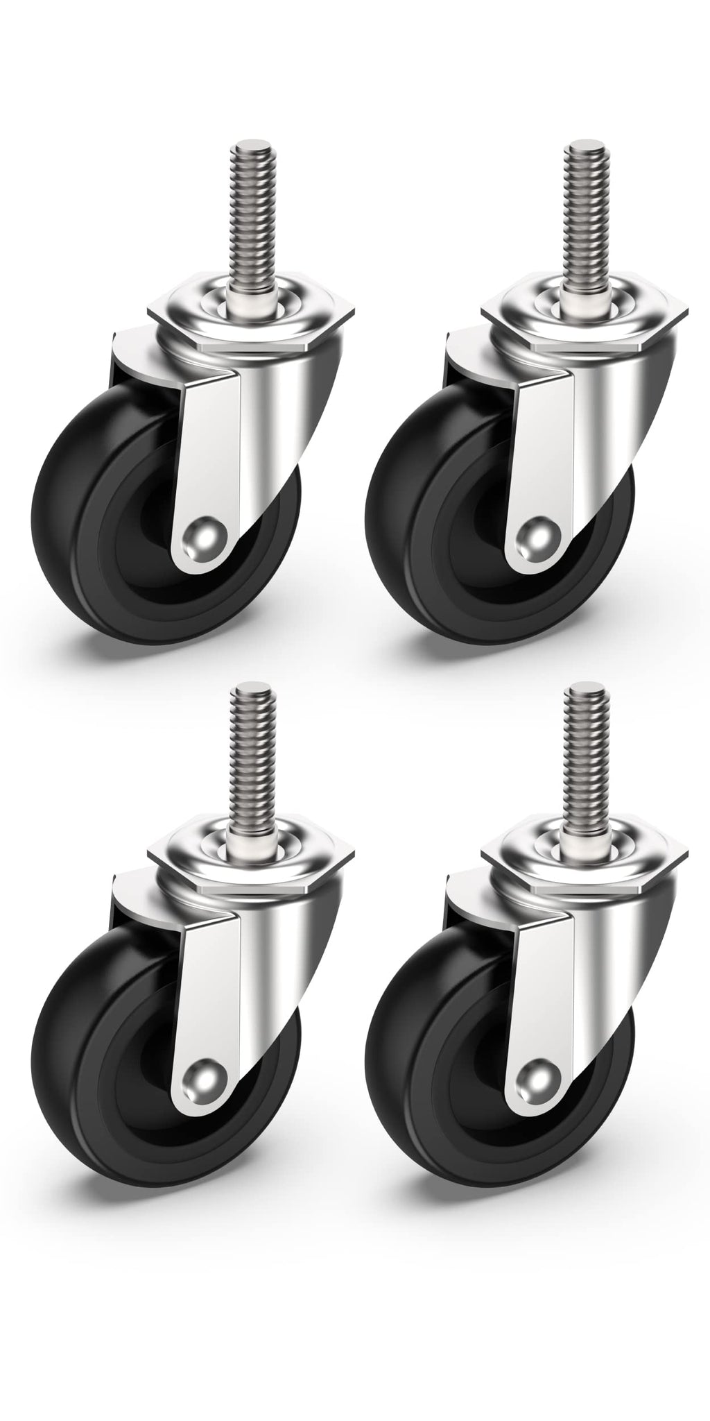 HOLKIE Caster Wheels 3 inch with No Brake Stem Casters, 3/8" -16 x 1-1/2" (Stem Diameter 3/8", Stem Length 1-1/2") Threaded Swivel Casters Set of 4 Heavy Duty Castors Black