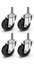 HOLKIE Caster Wheels 3 inch with No Brake Stem Casters, 3/8" -16 x 1-1/2" (Stem Diameter 3/8", Stem Length 1-1/2") Threaded Swivel Casters Set of 4 Heavy Duty Castors Black