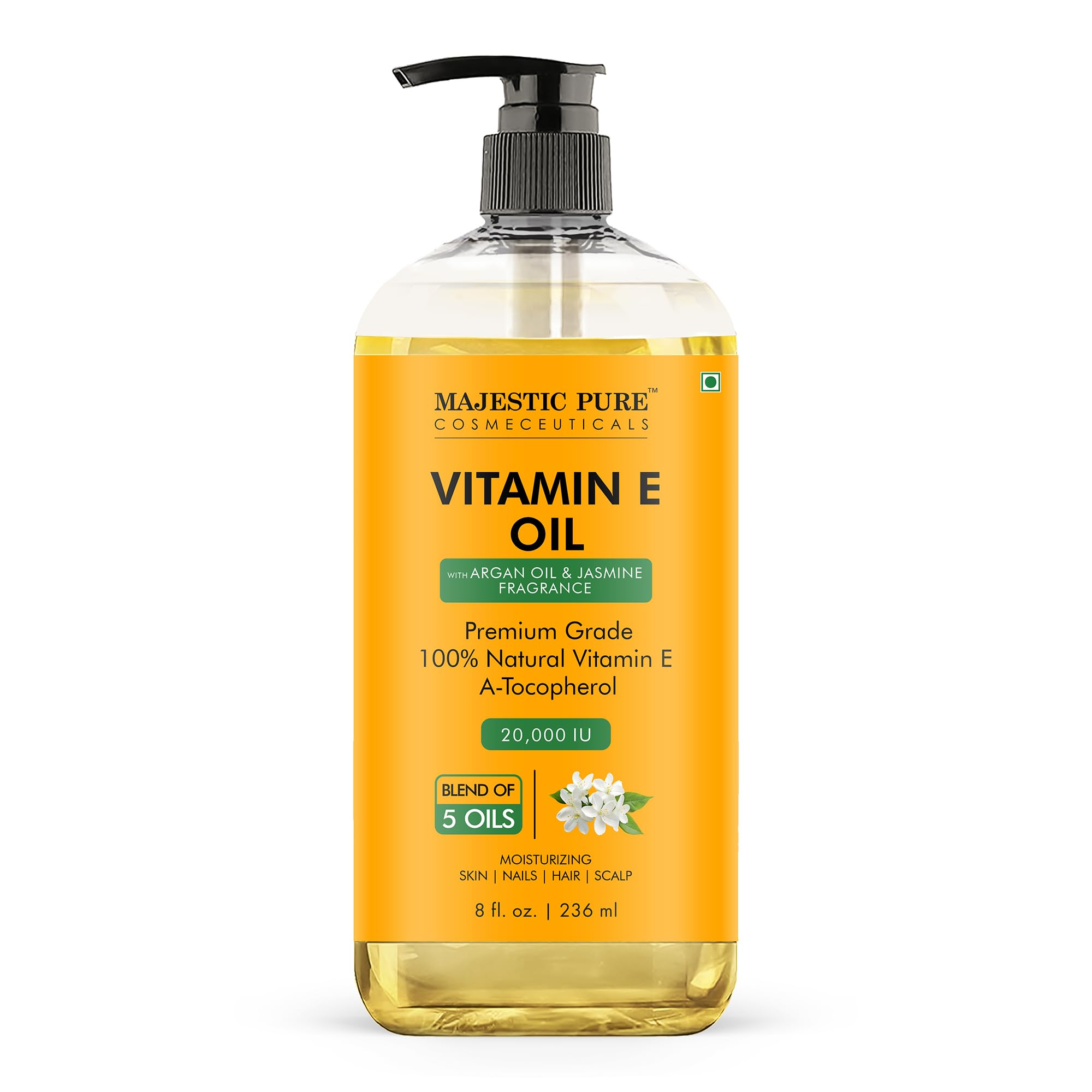 Majestic Pure Oil - 100% Pure and Natural- Cold Pressed & Hexane Free Natural Hair Growth Oil for Eyelashes, Eyebrows, Skin, Body, Face, Nails & Scalp - Vitamin E Oil with Argan Oil 8 Fl Oz