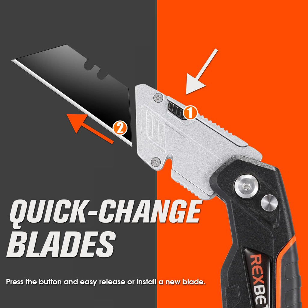 REXBETI 2-Pack Utility Knife, SK5 Heavy Duty Retractable Box Cutter for Cartons, Cardboard and Boxes, Blade Storage Design, Extra 10 Blades Included（Total 18 Blades）