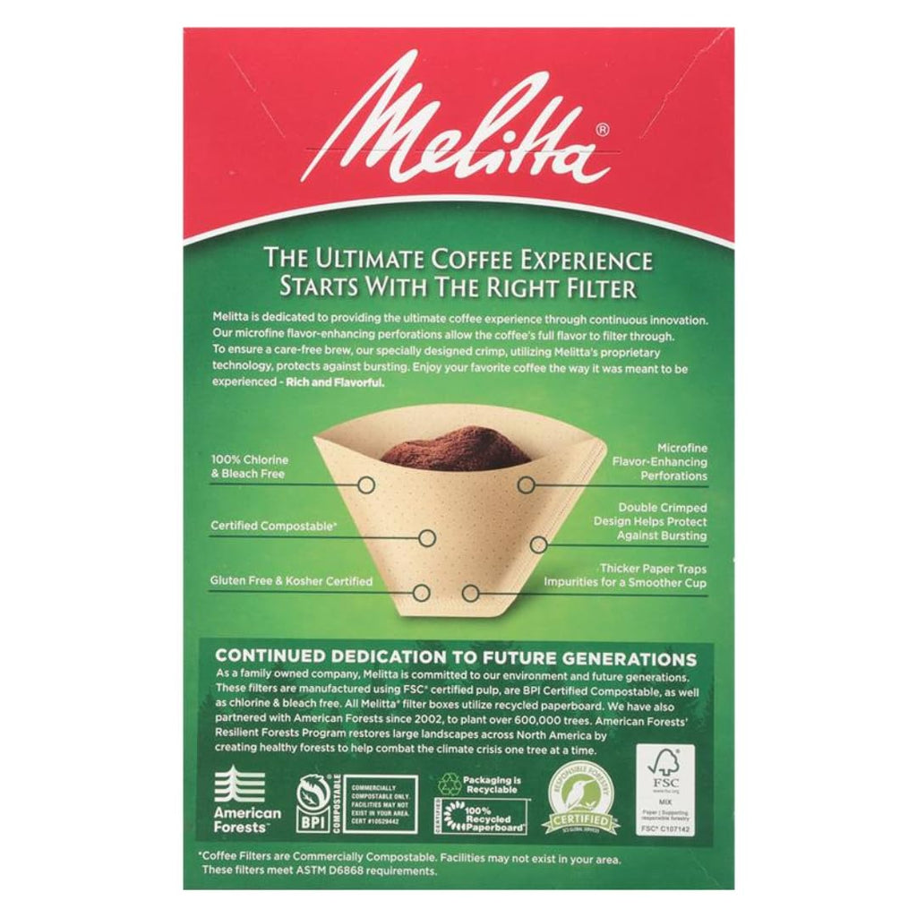 Melitta #4 Unbleached Coffee Filters, Natural Brown Cone Filters, 6-Pack