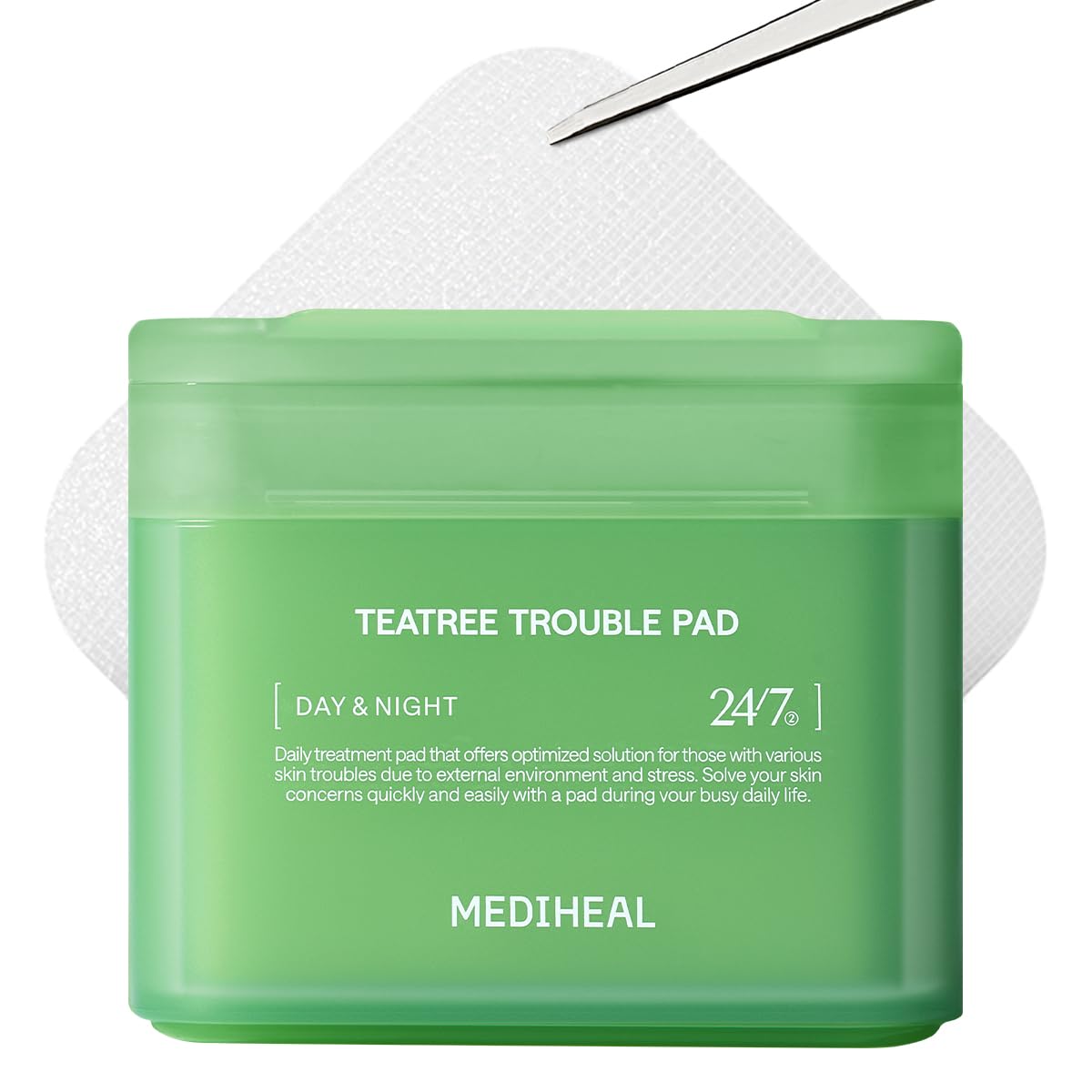MEDIHEAL Teatree Trouble Pad - Square Cotton Facial Toner Pads with Tea Tree & Lactobacillus - Soothing to Calm Sensitive & Acne Prone Skin- Vegan Face Gauze 100