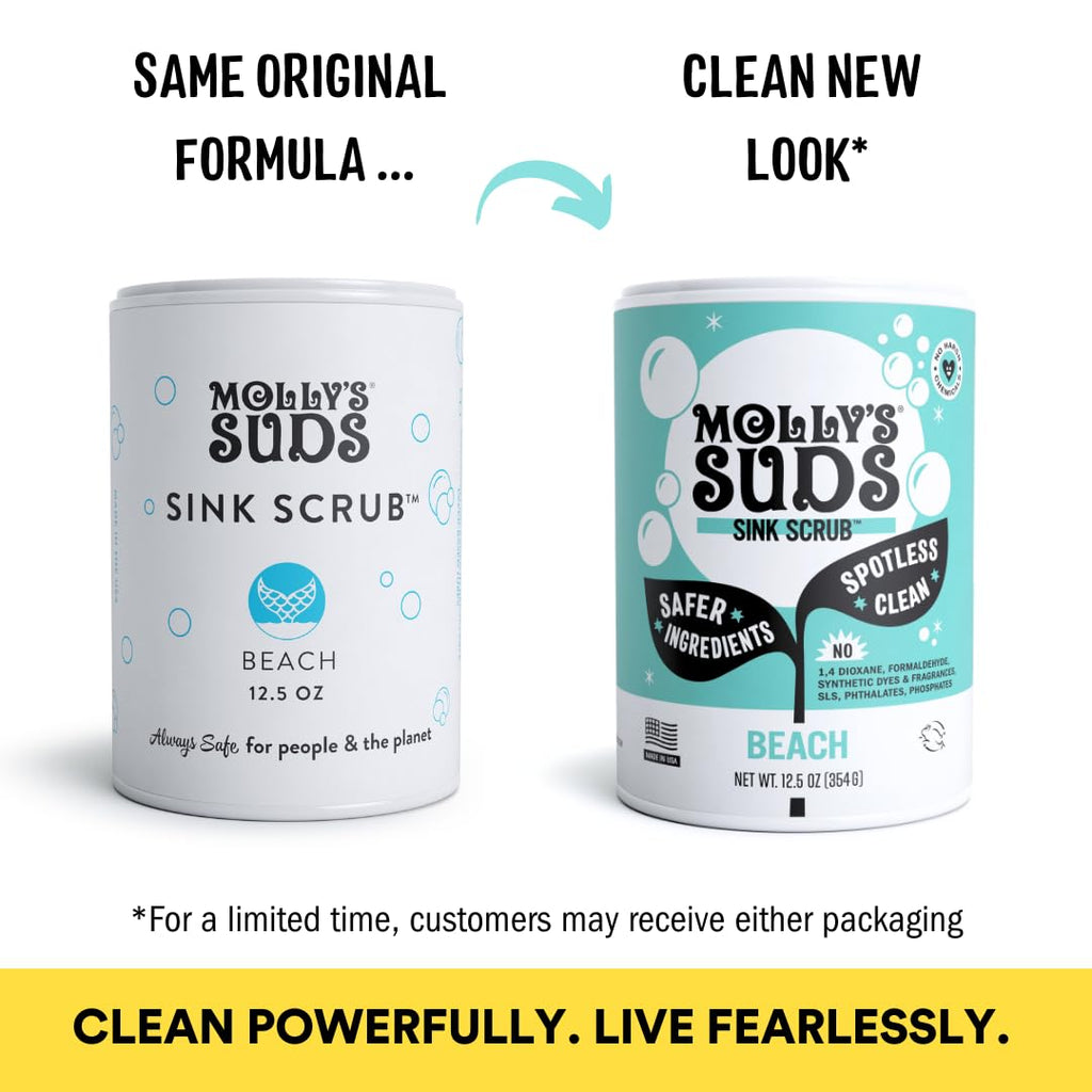 Molly's Suds Sink and All Purpose SCRUB | Gently Removes Stains, Scrubs Away Grease & Gime, Buffs out Scratches | Plant and Mineral Based | 2 Pack, Beach Scent