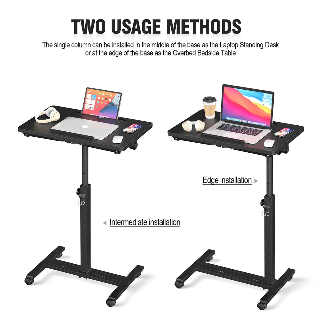 Eocnrhe Adjustable Overbed Bedside Table, Hospital Bed Table with Wheels, Portable Rolling Desk, Mobile Small Standing Desk, Rolling Laptop Stand, Computer Cart