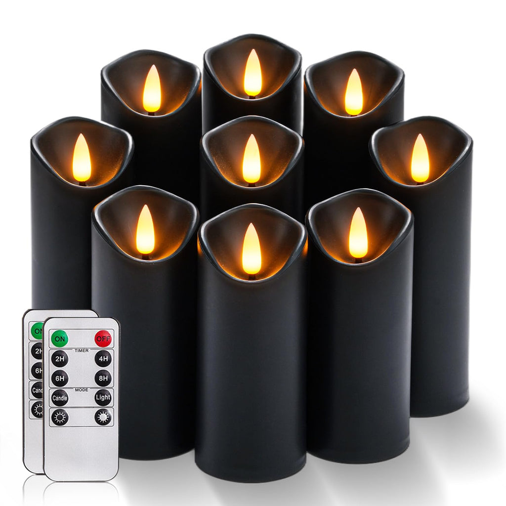 Homemory Black Halloween Flameless LED Pillar Candles, Remote Timer, 9 Pack