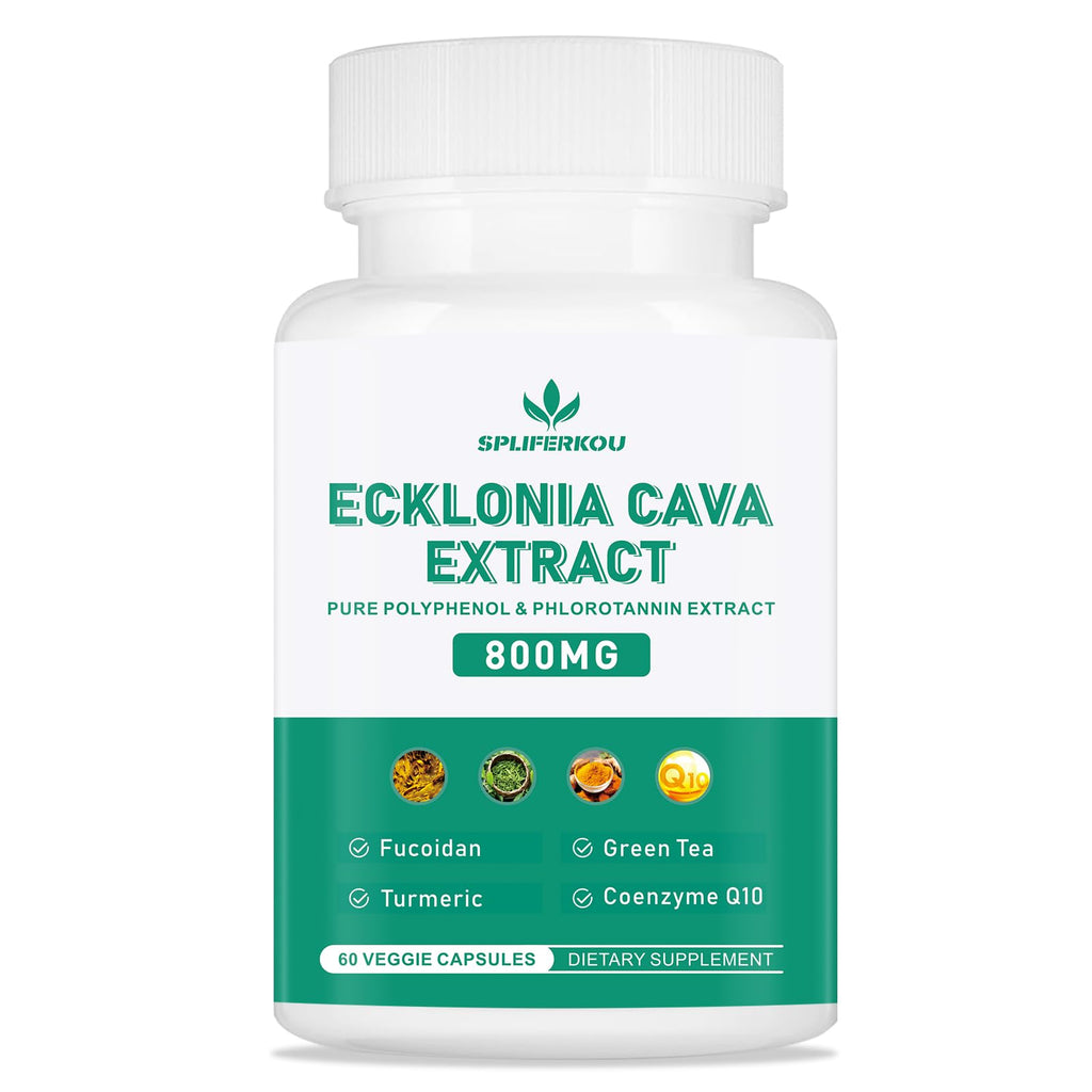 Spliferikou Ecklonia Cava Extract, 800mg, 60 Veggie Capsules with Fucoidan, Green Tea, Turmeric, CoQ10, Dietary Supplement