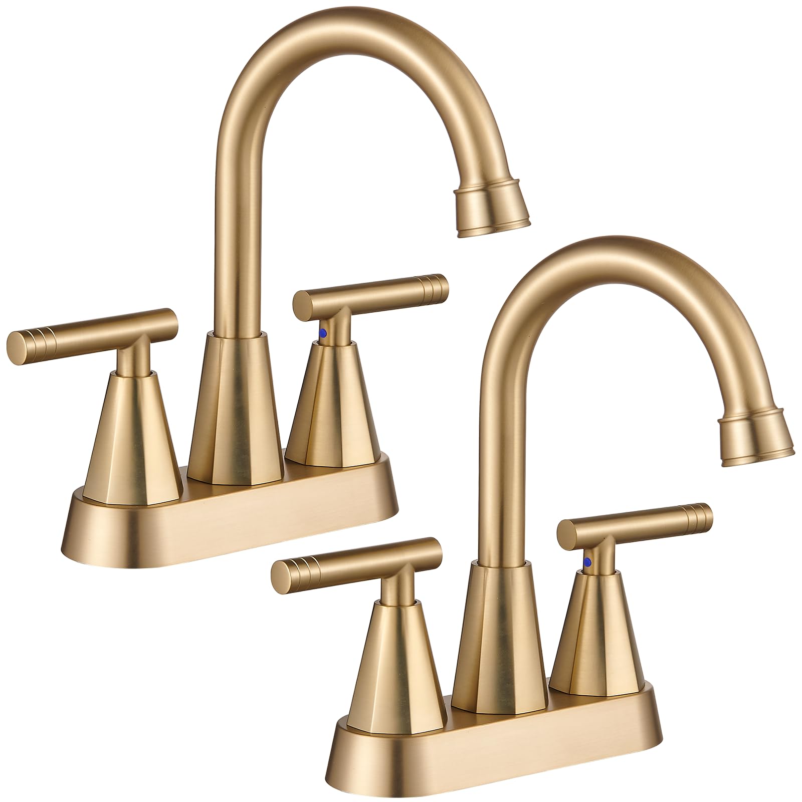 Cobbe Bathroom Faucets for Sink 3 Hole, 4 Inch with Pop Up Drain and 2 Supply Hoses, 2 Handle Centerset Bathroom Faucet for Sink Vanity, Brushed Gold, 2 Pack