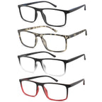 cyangander 4-Pack Mens Reading Glasses Computer Reading Fashionable Frame Blue Light Blocking,Full Frame Readers Anti UV/eye fatigue(+1.5x Magnification Strength)