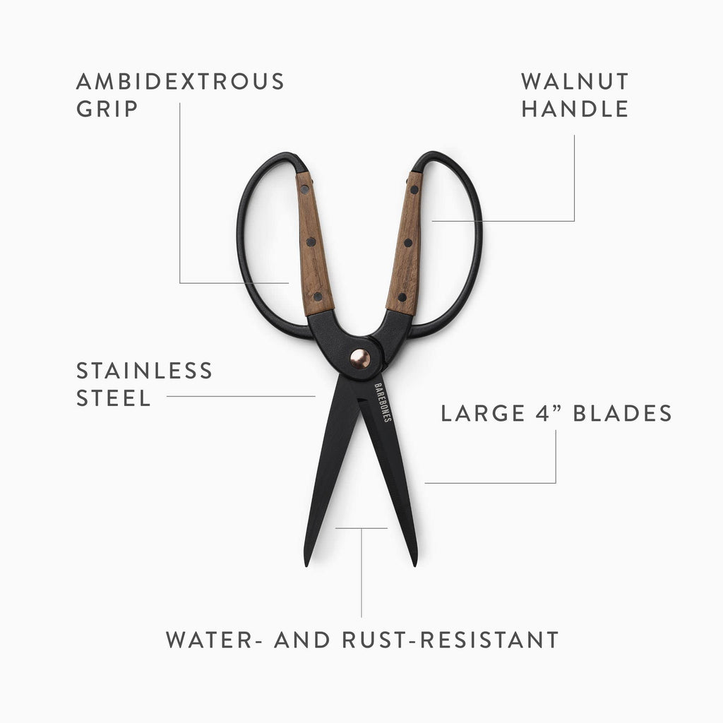 Barebones Garden Scissors - Walnut Scissors - Garden Supplies and Indoor Plant Accessories - Plant Shears with Wide Handles - Comfortable Fit Hand Pruners (Large)