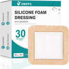 30 Pcs Silicone Foam Dressing 4x4 Gentle Border, Waterproof Silicone Bandages for Wounds Care, Bed Sore Patches, Super Absorbent Wound Dressing, Self Adhesive Pressure Sore Pads