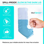 MedVance- Urinals for Men 1000ml with Glow in The Dark Spill Proof Pop Cap Lid, Plastic Pee Bottles for Men, Male Urinals, Pee Container Men, Portable Urinal for Car, Elderly & Incontinence (4 Pack)