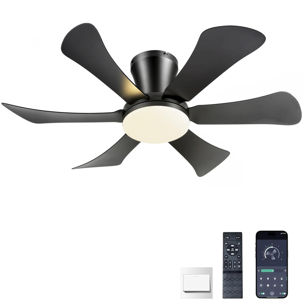 GJeg Ceiling Fans with Lights,36" Low Profile Ceiling Fan with Light and Remote Control,Flush Mount, Reversible, Dimmable, Noiseless, Black Ceiling Fan for Bedroom