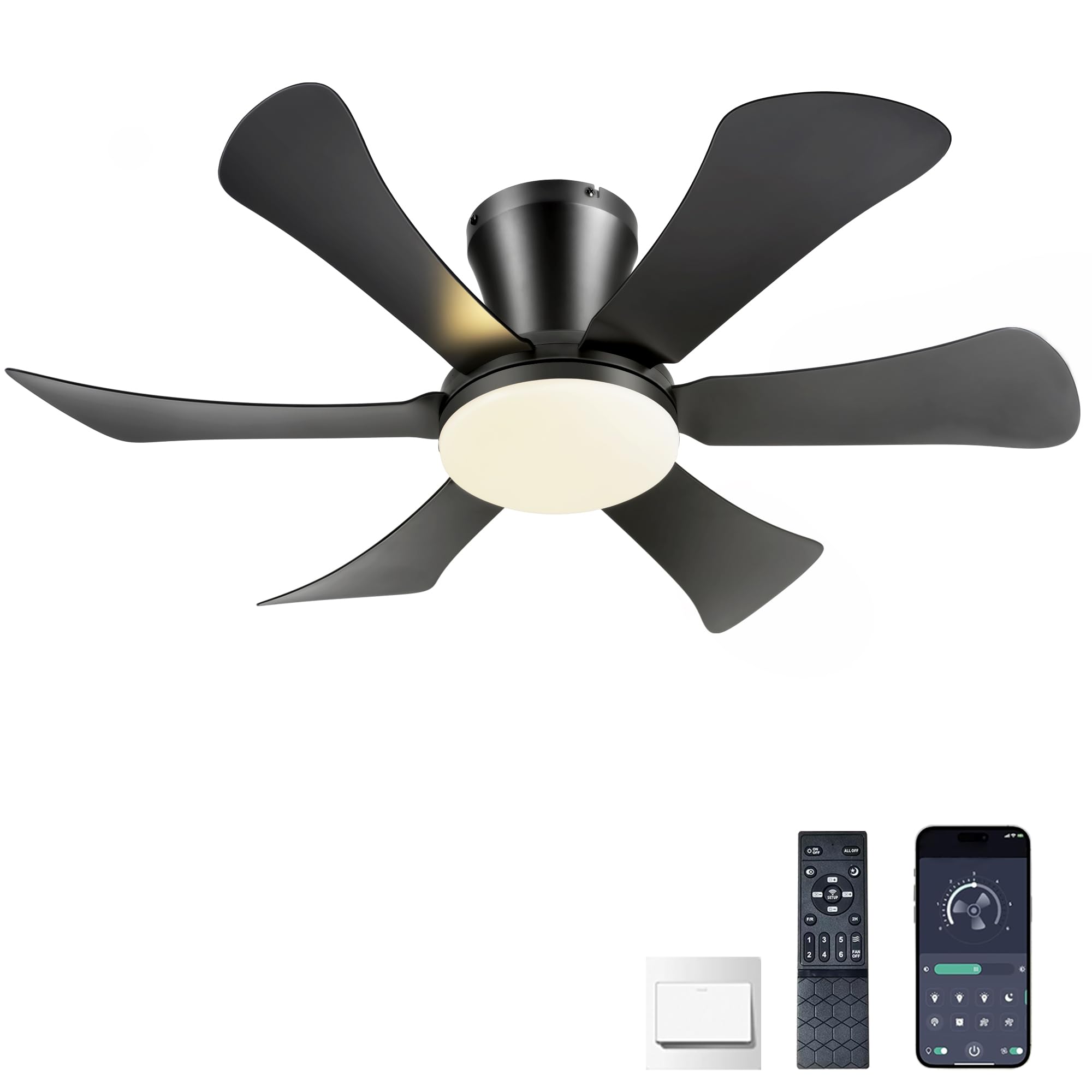 GJeg Ceiling Fans with Lights,36" Low Profile Ceiling Fan with Light and Remote Control,Flush Mount, Reversible, Dimmable, Noiseless, Black Ceiling Fan for Bedroom