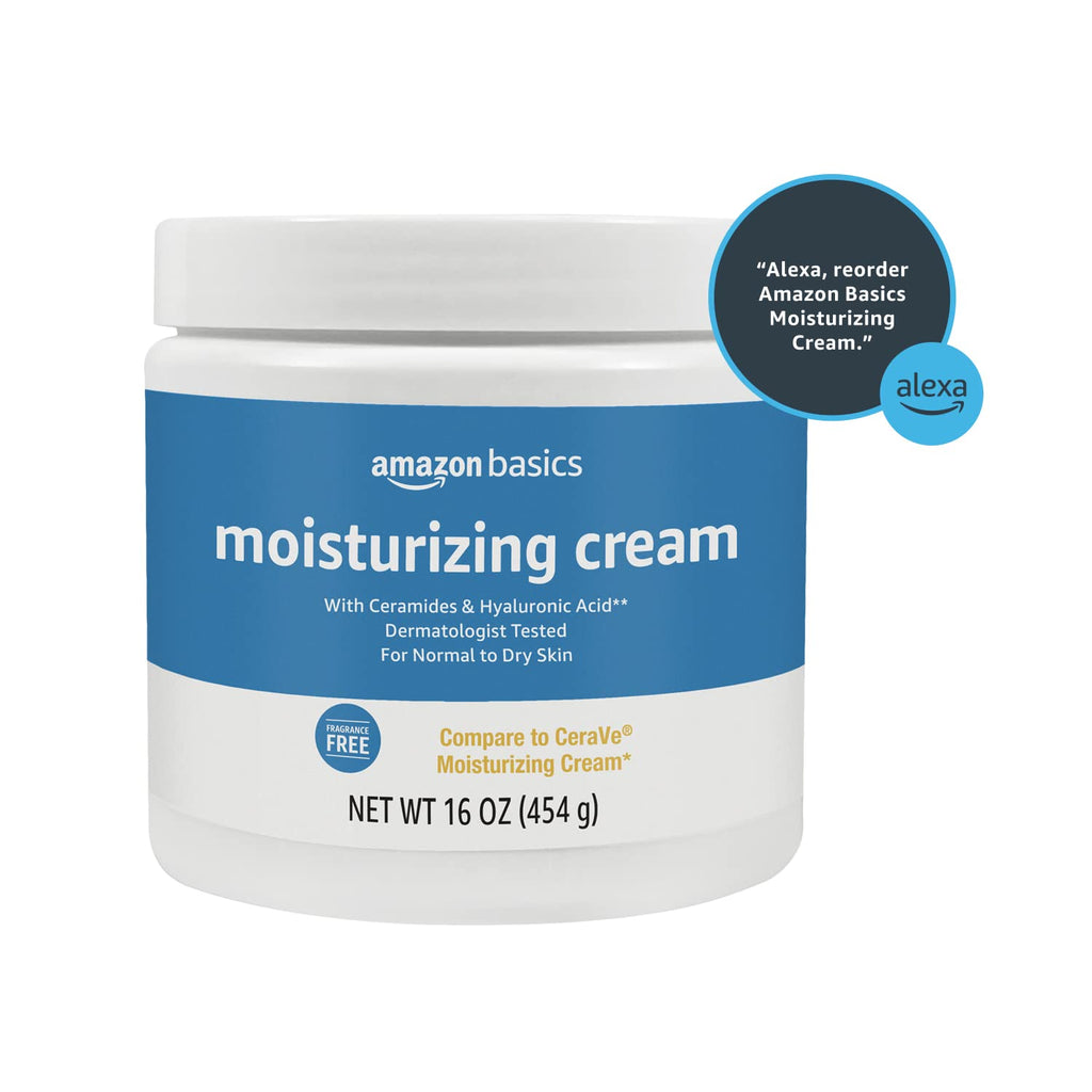 Amazon Basics Moisturizing Cream for Face and Body, Fragrance-Free, with Ceramides, Hydrating, 16 Ounces, 2-Pack