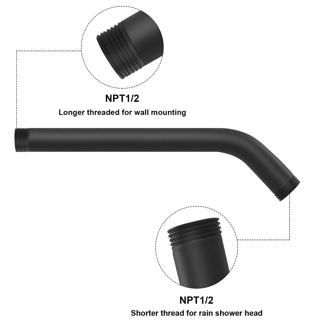 NearMoon Shower Arm with Flange, Made of 304 Stainless Steel Shower Extension Extender Pipe, Wall-Mounted for Fixed Bathroom Showerhead, Never Rust (10 Inch, Matte Black)