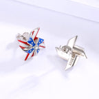 Silver USA American Flag Earrings - Patriotic Star Ears Stud Fourth of July Windmills Independence Day Hoop Jewelry Gift for Women Veterans