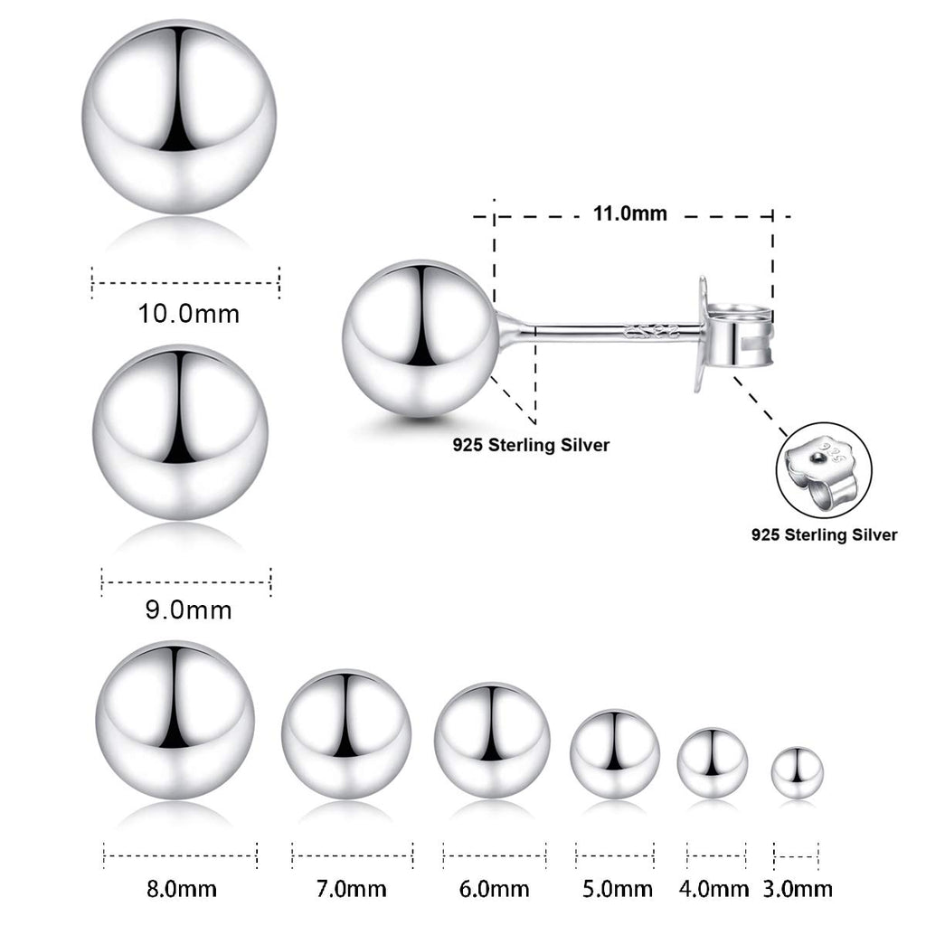 CUTEFEEL 18K White Gold Plated Sterling Silver Ball Stud Earrings(9mm)