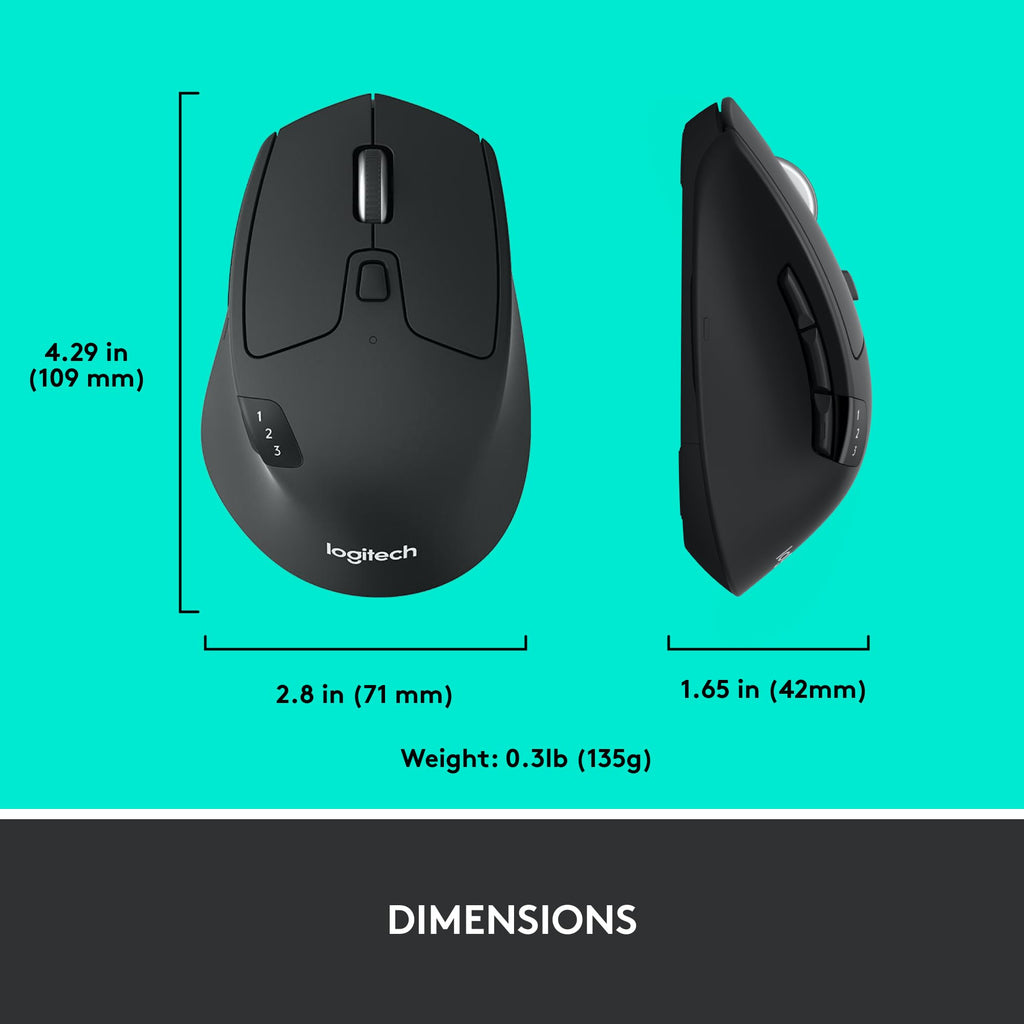 Logitech M720 Triathalon Full Size Multi-Device Wireless Mouse - Black