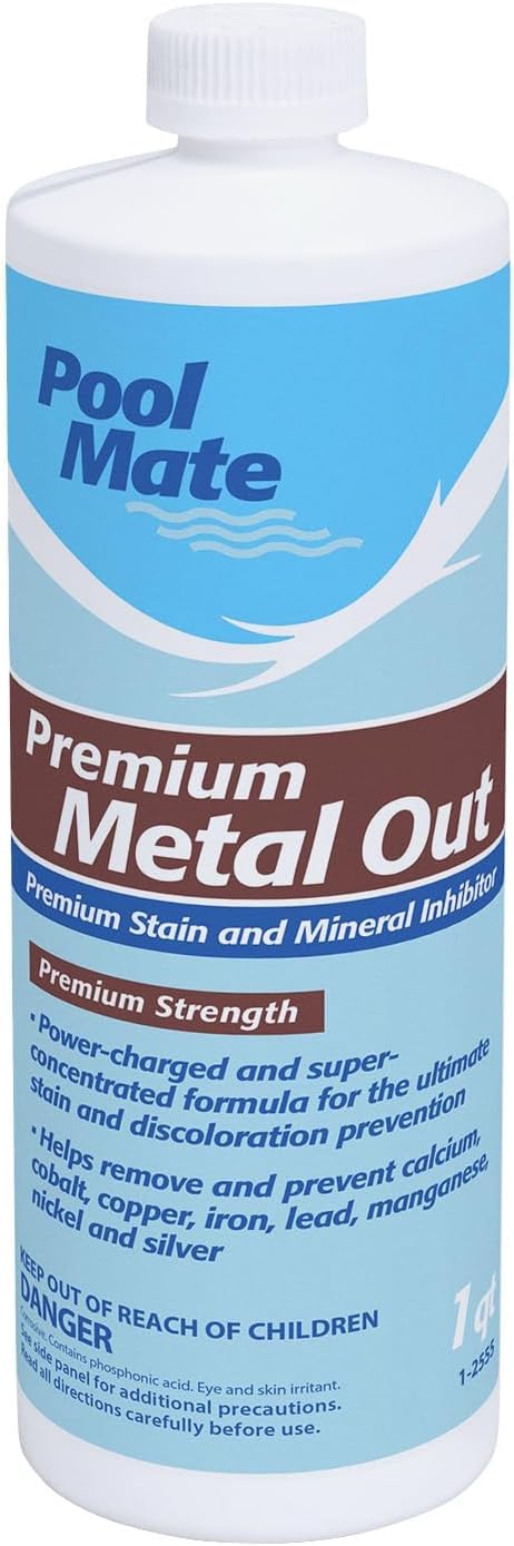 Pool Mate 1-Quart 2-Pack Premium Metal Out Stain and Mineral Inhibitor, Pool Metal Remover, Stain Remover, Made in USA