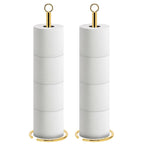 NearMoon Bath Toilet Paper Holder Stand, Freestanding Tissue Paper Storage with Reserve, Space Toilet 4 Rolls Holder for Bathroom/Kitchen Countertop-All Metal (2 Pack, Chrome Gold)