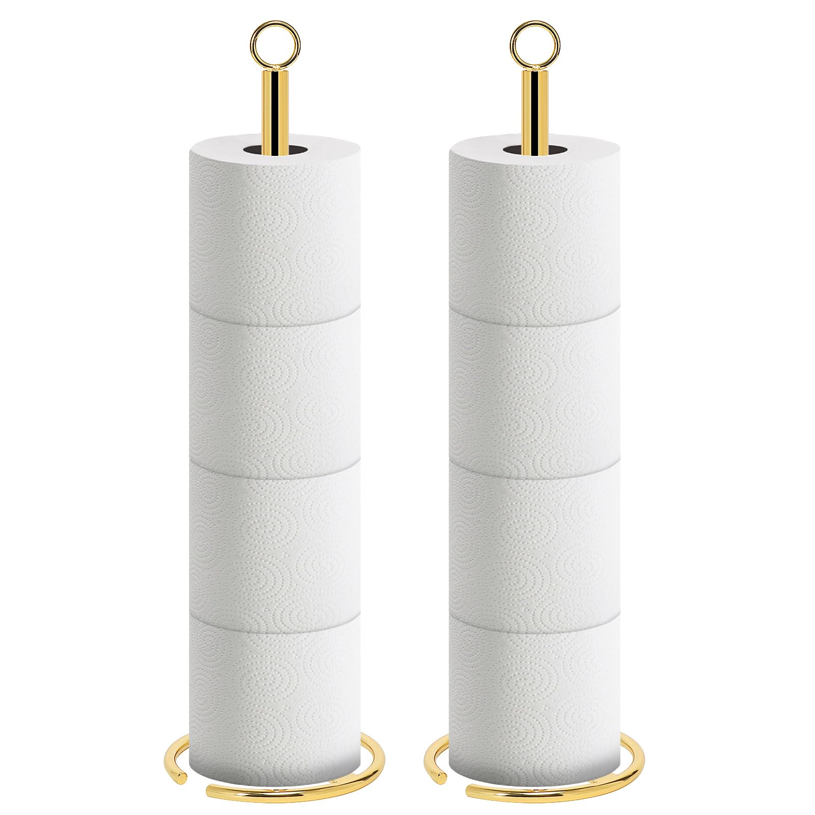 NearMoon Bath Toilet Paper Holder Stand, Freestanding Tissue Paper Storage with Reserve, Space Toilet 4 Rolls Holder for Bathroom/Kitchen Countertop-All Metal (2 Pack, Chrome Gold)