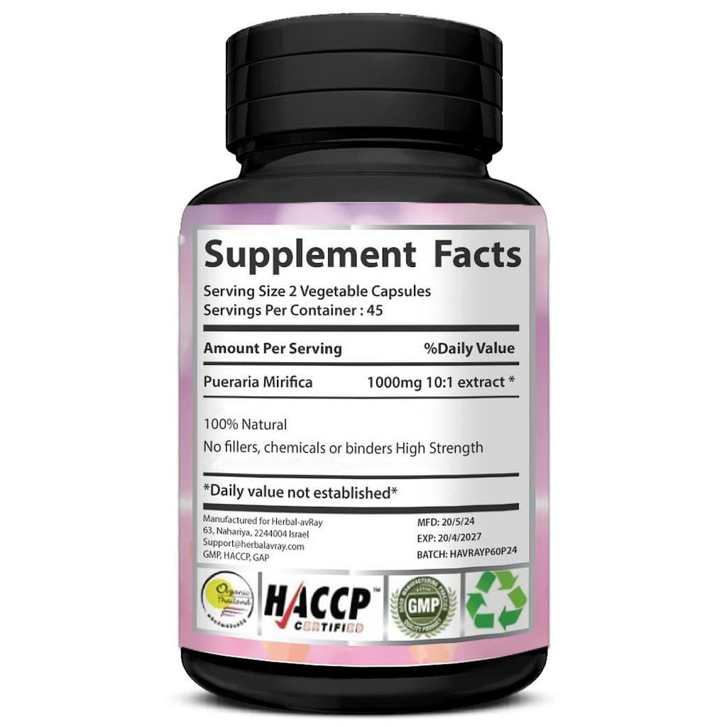 Pueraria Mirifica Capsules - Natural Breast Enhancement Pills for Women - Breast Enlargement Pills - Breast Growth, Vaginal Health, Menopause Relief, Skin & Hair Health - 90 Vegan Capsules