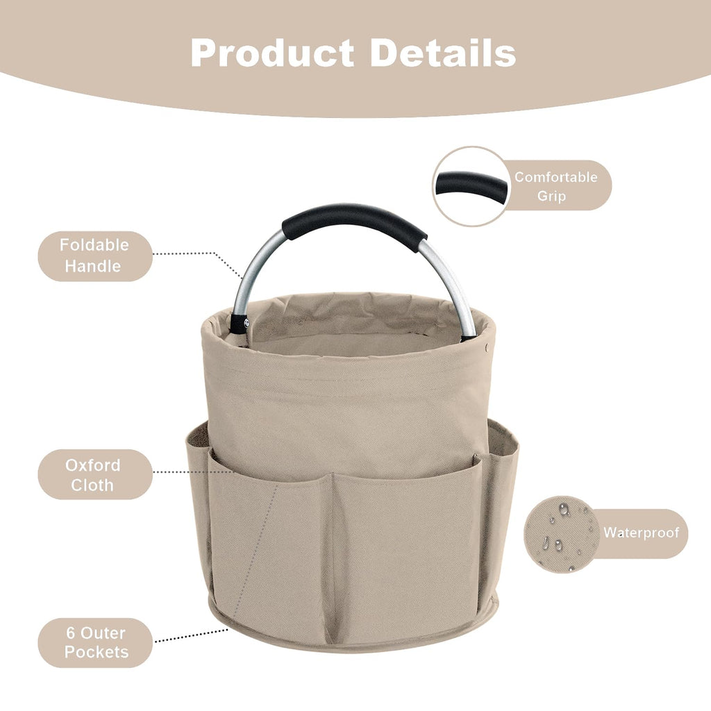 abcmilz 17L Cleaning Caddy with Handle, Cleaning Supplies Organizer, Foldable Storage Basket, Cleaning Supply Caddy, Portable Multi Cleaning Bucket Bag for Home, Garden (Khaki)