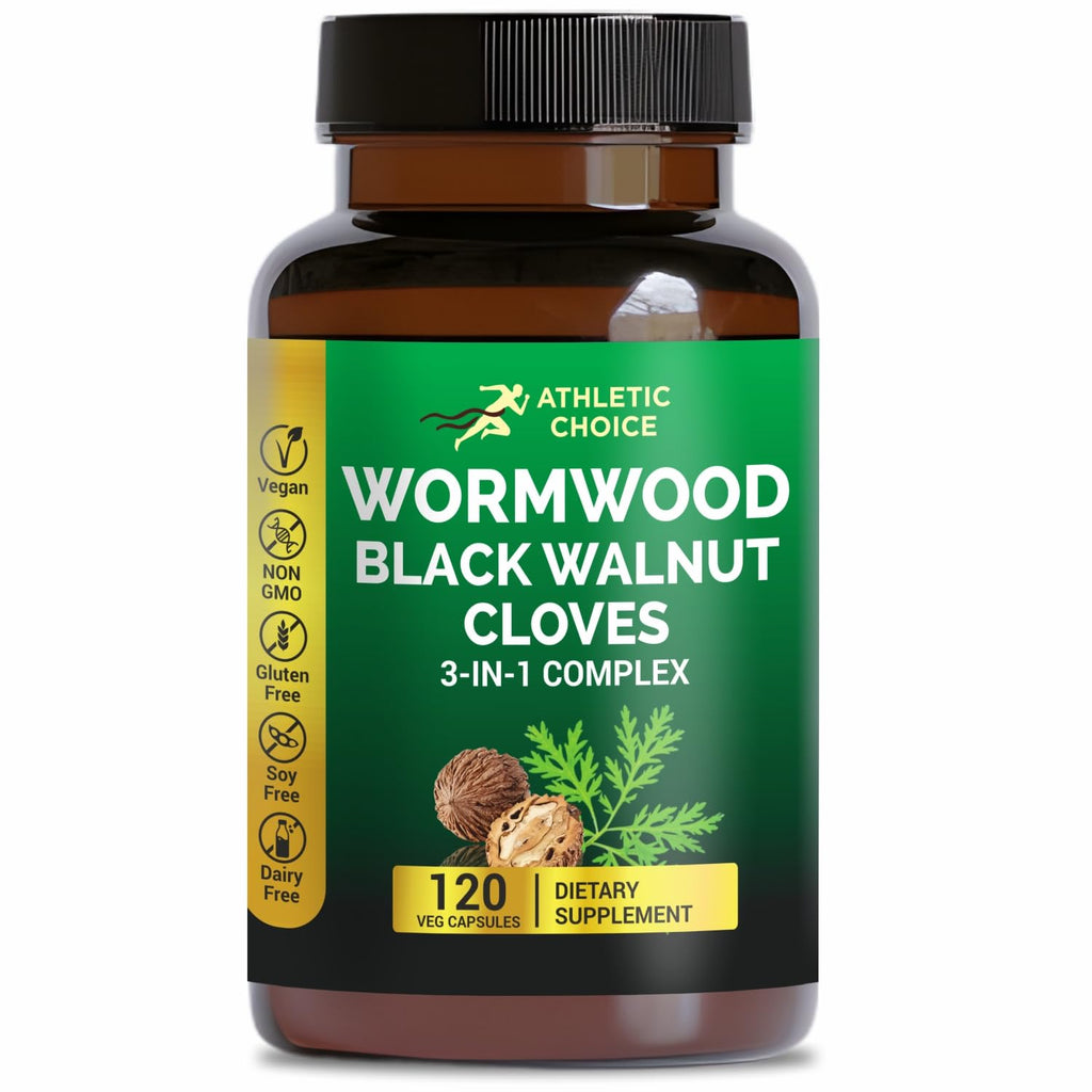Athletic Choice Wormwood Black Walnut Clove Complex, 3-in-1 Formula with Sweet Wormwood Extract, 120 Veggie Capsules, Non-GMO & Gluten-Free Herbal Supplement for Adults