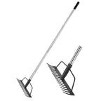 BARAYSTUS 15 Inch Wide Bow Rake, 16 Steel Tines Metal Head Rake Tool with Stainless Steel Handle, Adjustable Long Handle Garden Rake for Loosening Soil Leveling Mulch Gathering Lawns Leaves