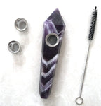 Natural Dream Amethyst Crystal Point Pipe with Metal Screen, Dream Amethyst Tower，Purple and White Multi-Color,crystal gift