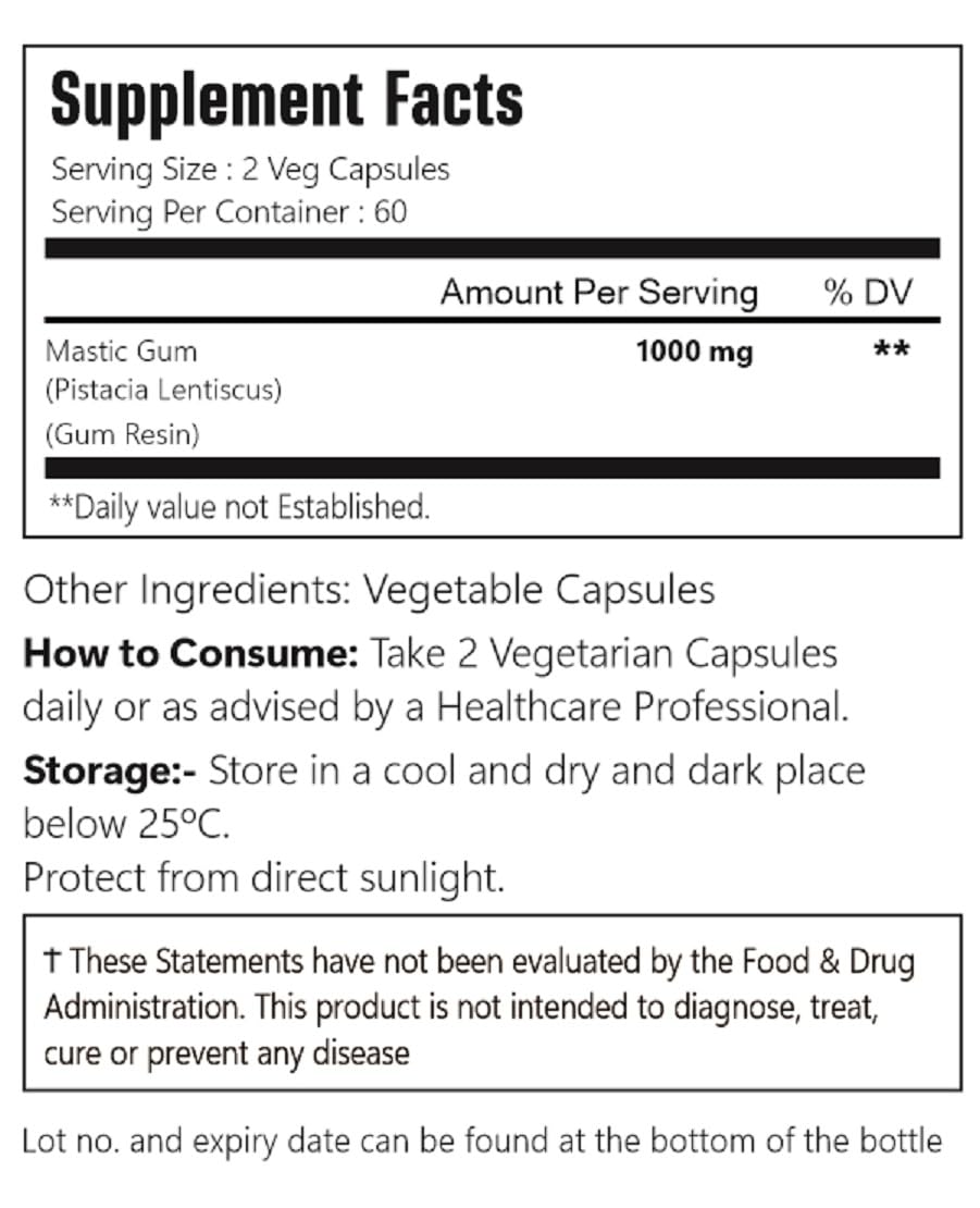 VitaCosmoX Mastic Gum Capsules, 1000 mg, 120 Capsules Vegetarian, Non-GMO and Gluten-Free - 2 Packs