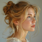 Hius 18K Gold Plated Sparkle Leaf Hoop Dangling Earrings for Women