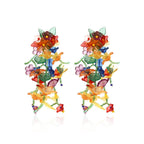 Hypoallergenic Rainbow Flower Floral Statement Dangle Earrings - Colorful Tassel, Beaded Leaf Cluster Drop Earrings